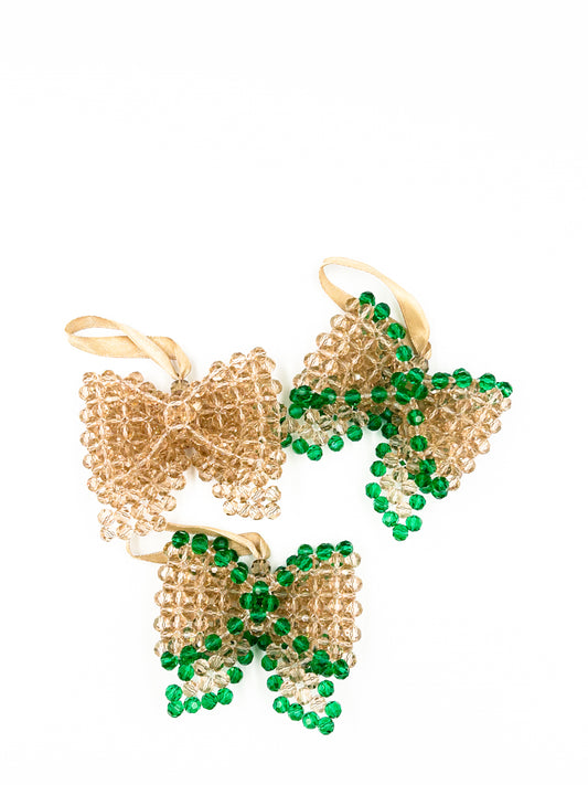 Kokardki Świąteczne ,,Champagne-Emerald" 3 szt.